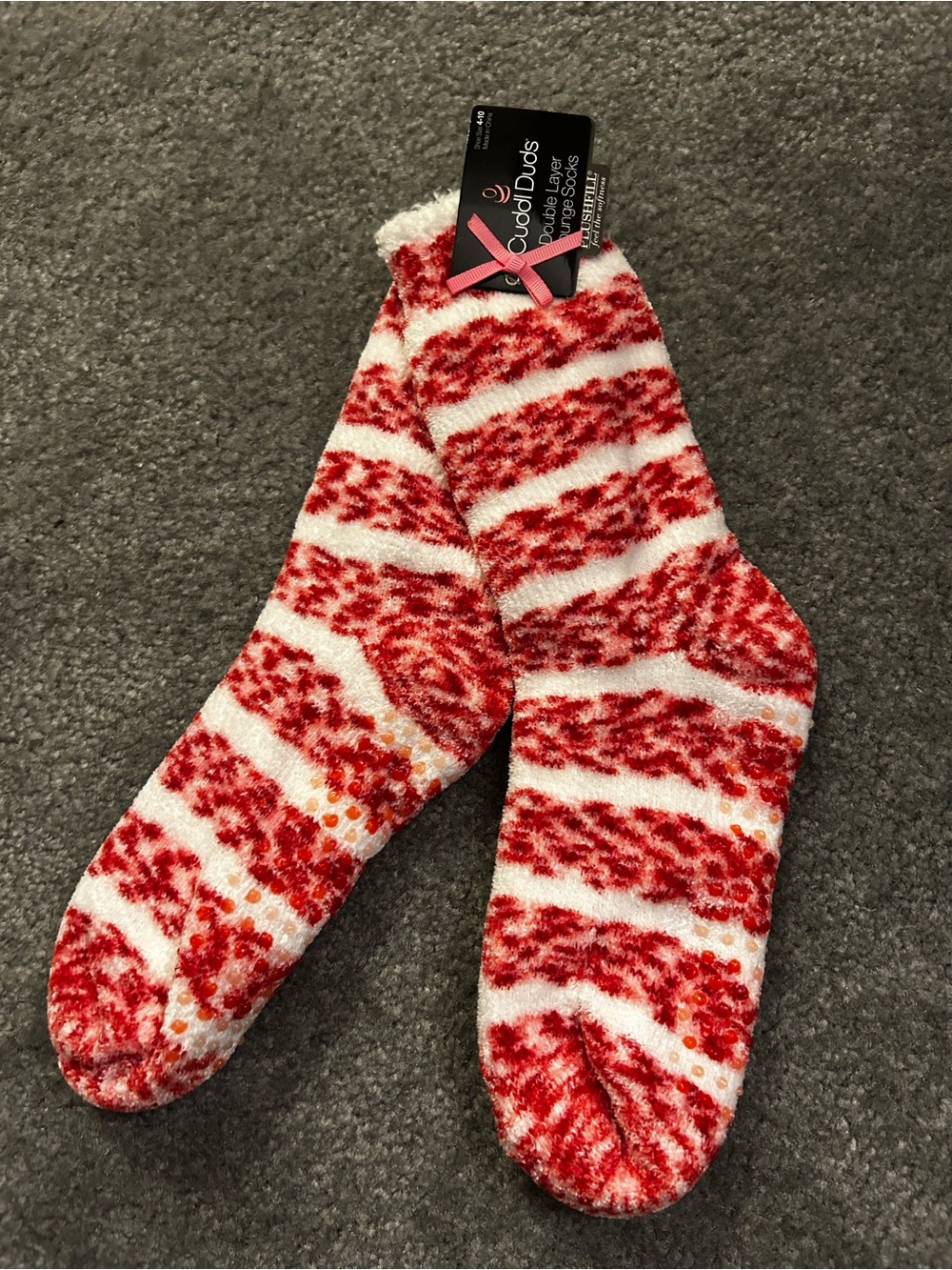Red & White Stripe Fuzzy Socks